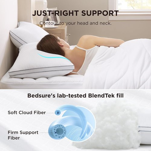 Bedsure Queen Pillows Set of 2 - Fluffy Hotel Quality Pillows with Gusseted Support for All Sleepers