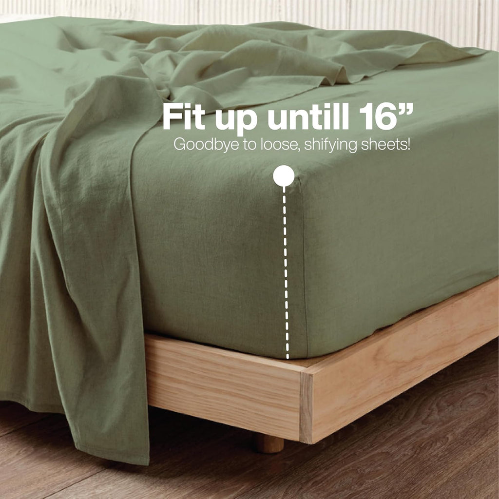 QUEENSBAY Queen Sheet Set - 4 Pieces Super Soft Microfiber | 16 Inch Deep Pocket, Cooling, Sage Green