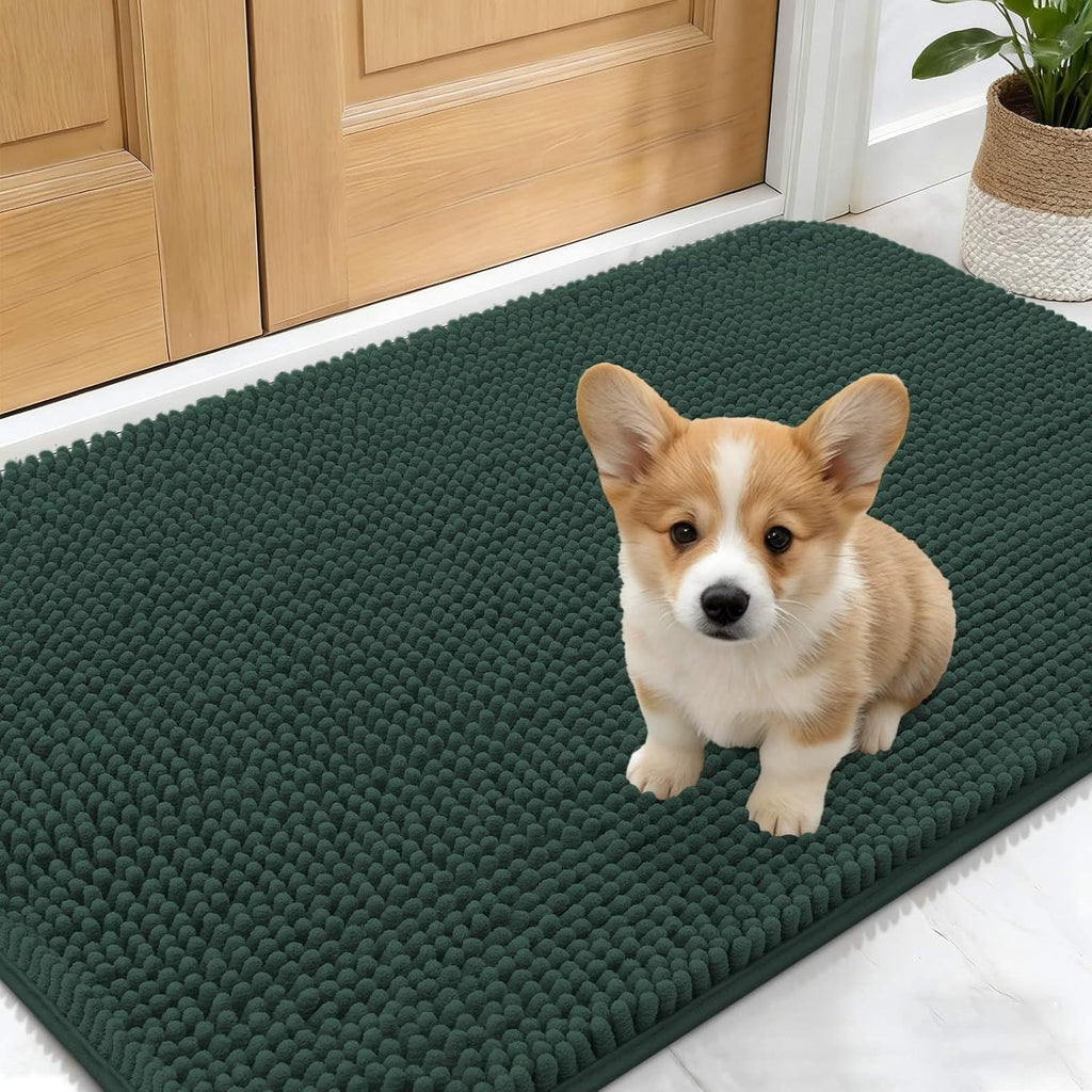 OLANLY Dog Door Mat - Absorbent Non-Slip Washable Mud Mat for Indoor Entryway | 24x16, Blackish Green