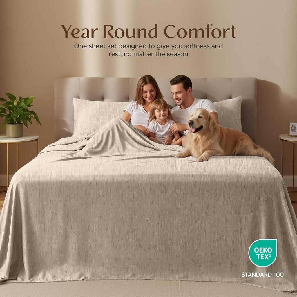 Utopia Bedding King Size Sheet Set - Soft, Breathable Microfiber | 4-Piece in Heather Beige