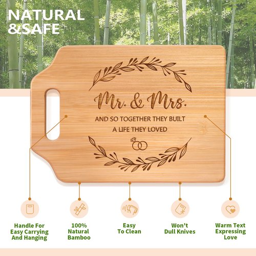 Milcier Wedding Gifts for Couple 2025, Mr and Mrs Wedding Cutting Board, Engagement Bridal Shower Marriage Gifts for Newlyweds, Couples, Bride to Be