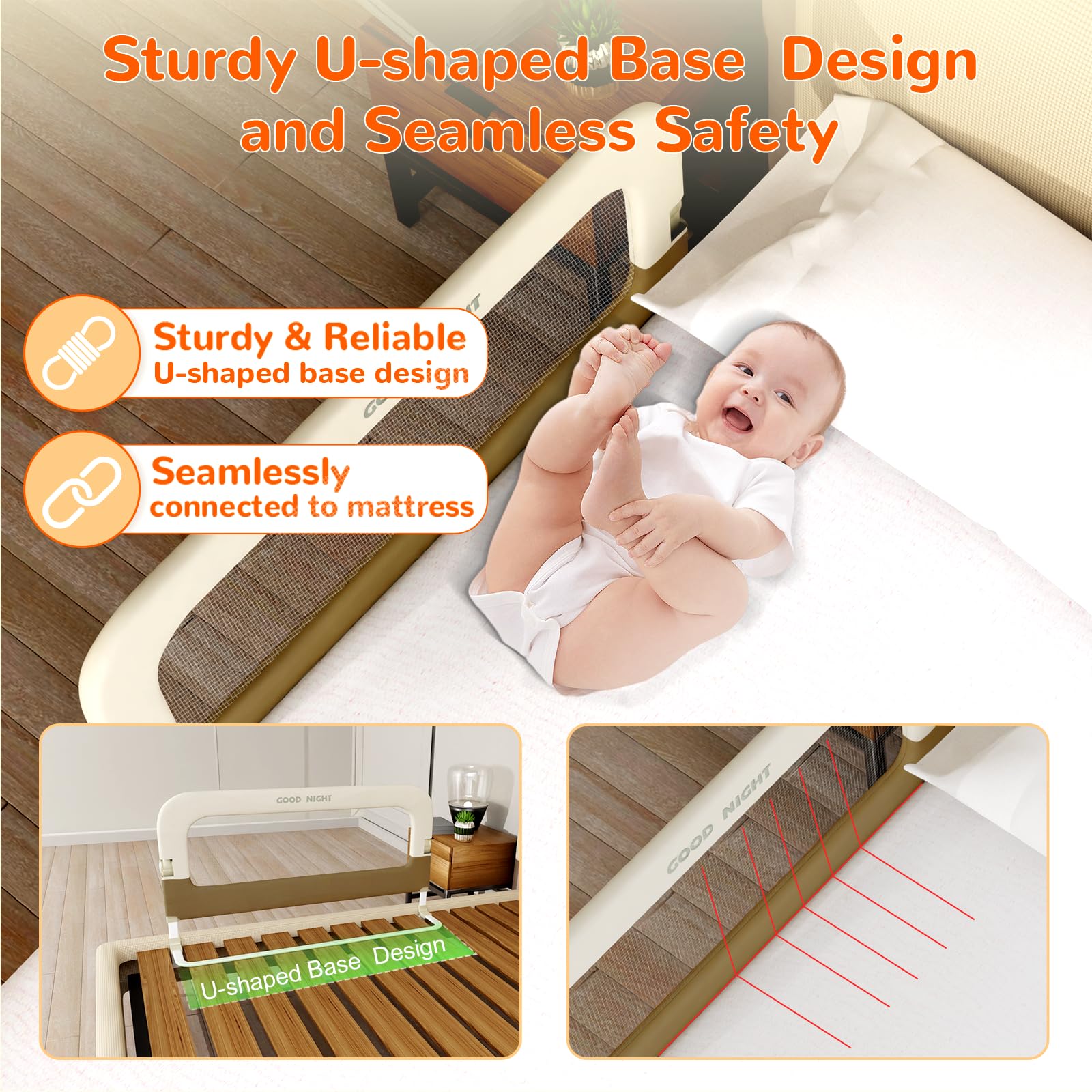 Deeteck Bed Guard Rail for Toddlers - 59" Adjustable Heights & Folding up Portable Bed Railing for Baby - Toddler Bed Rails Guard for Crib, Twin, Bunk,Full Size, Queen & King Bed