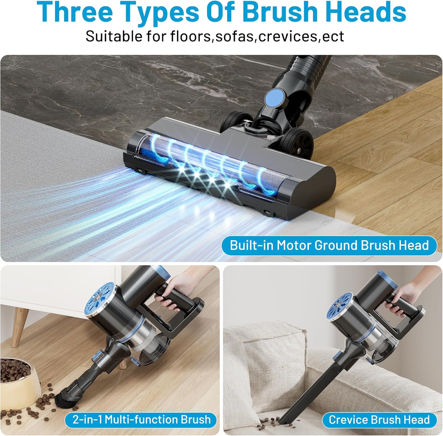 VIPSUN Cordless Vacuum Cleaner - Lightweight 6-in-1 Stick Vacuum with LED Screen for Carpets & Pet Hair