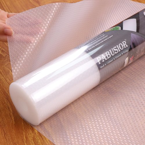 PABUSIOR Shelf Liners for Kitchen Cabinets - Clear Drawer Liners 15 inch Wide - Easy to Cut Waterproof Kitchen Cabinet Liner - Non-Adhesive Bathroom Cupboard Mat for Fridge 15 x 360 Inch
