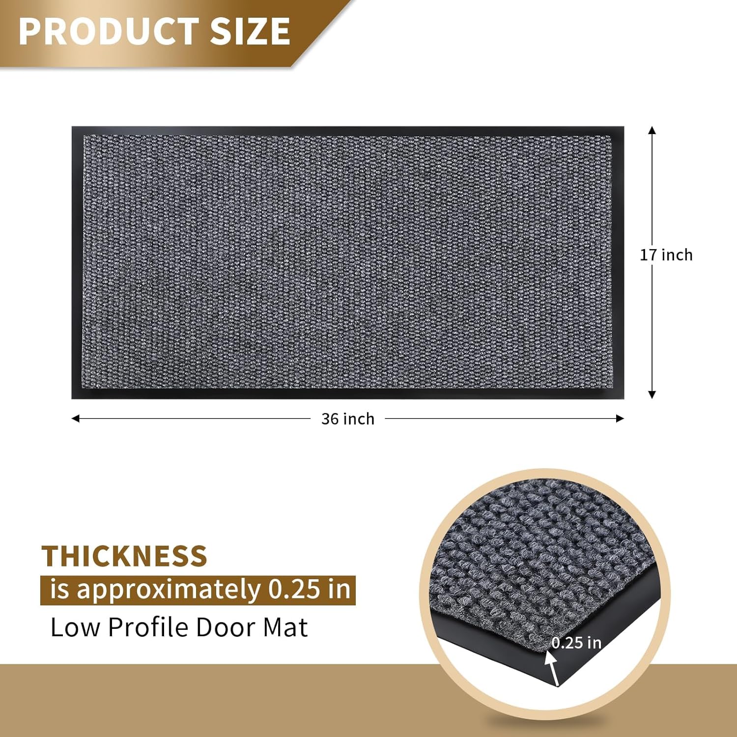 Yimobra Outdoor Indoor Doormat - 100% Waterproof, Stain & Fade Resistant | 36 x 17 Inches, Gray & White
