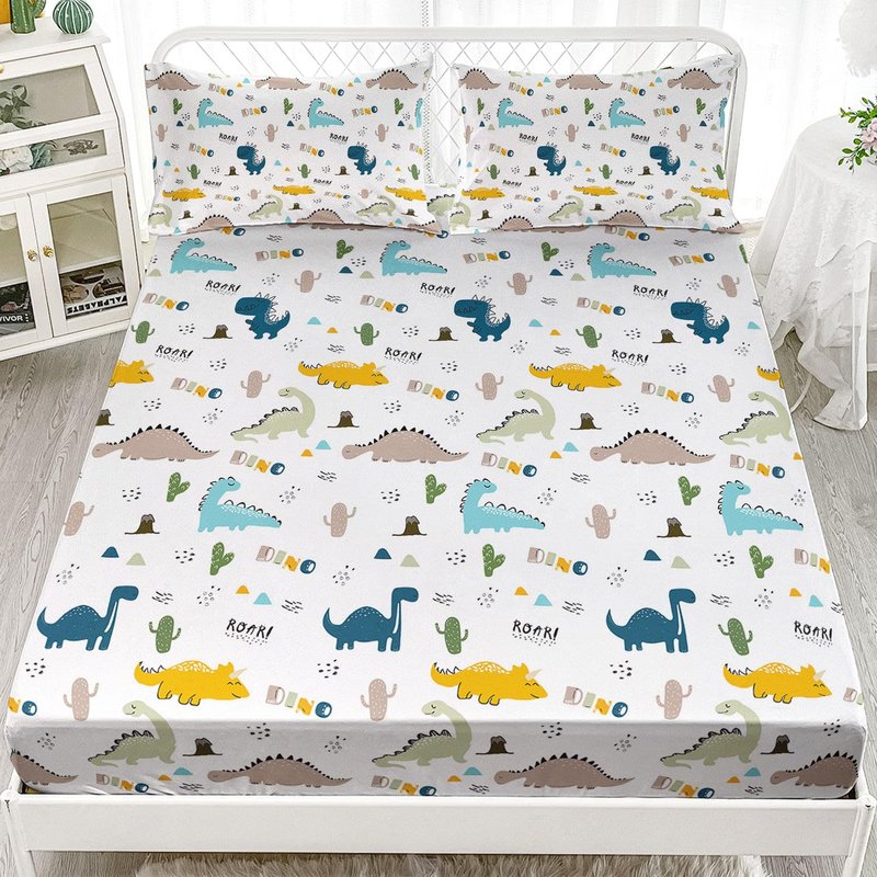 Smell Sunshine Dinosaur Sheets Set 4Pcs for Kids, Cute Dinosaur Printed Sheet Set with 1 Full Sheet and 1 Fitted Sheet + 2 Pillowcases