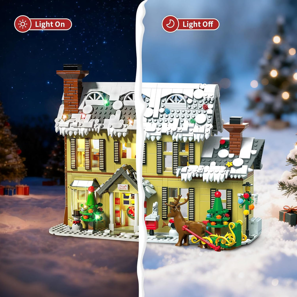 Skiennix Gingerbread House Building Block Set - 1405 PCS with Sleigh, Holiday Animals & LED Lights