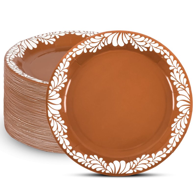 120 Pcs 7 Inch Cielito Lindo Plates Platos De Barro Mexicanos Mexican Paper Plates Baby Shower Cielito Lindo Party Decoration- Mexican Terracotta Flower Clay Pottery Cinco De Mayo Wedding Birthday