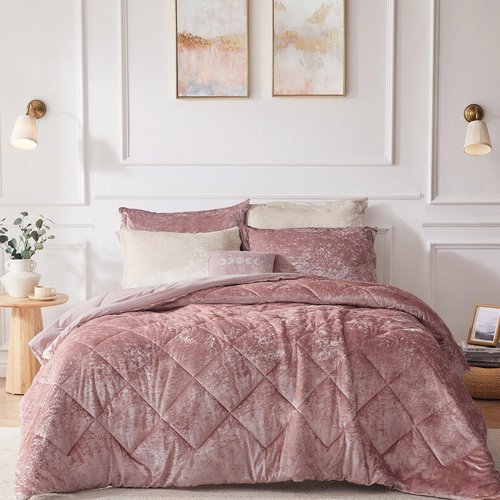 Intelligent Design King Comforter Set, Velvet Comforter Set , Luxury Diamond Quilting Comforter Set, Fluffy Comforter Bed Set with Decorative Pillowand 2 Shams, 4 Piece Pink, King/ Cal King