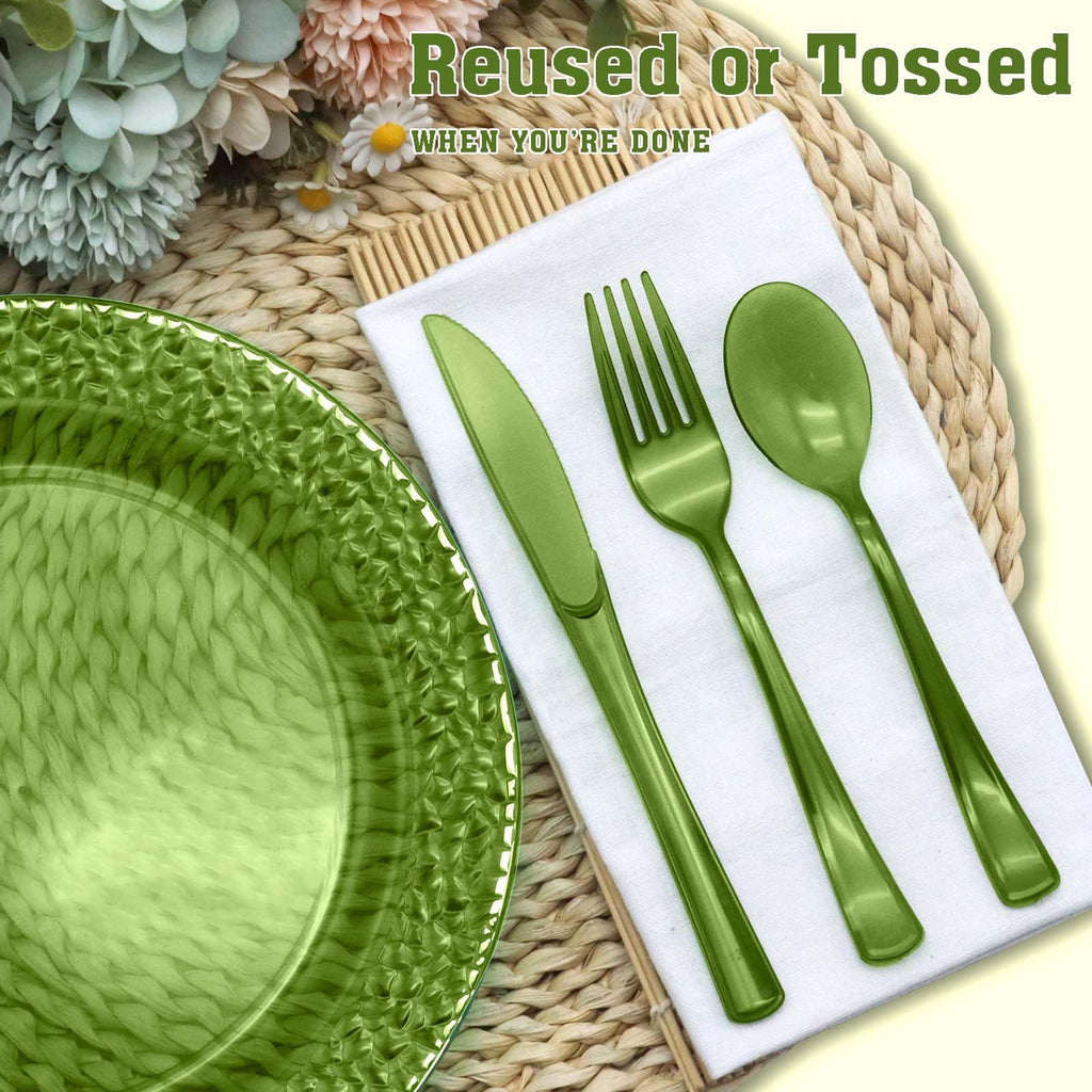150 Pcs Sage Green Plastic Silverware, Disposable Plastic Utensils Heavy Duty, Green Silverware Sets Includes 50 Forks 50 Knives 50 Spoons for Birthday, Baby Shower, Picnic