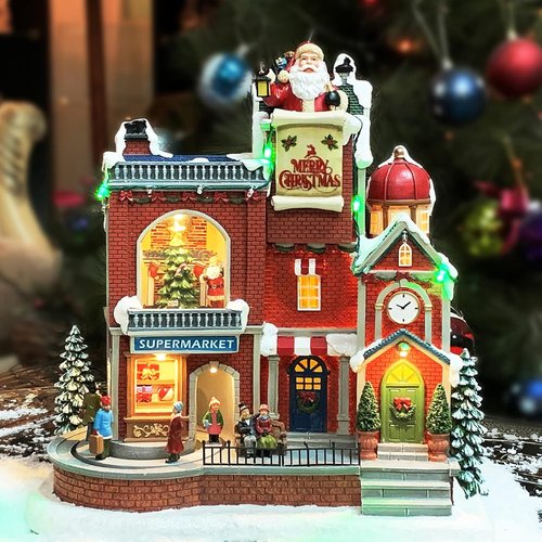 Moments In Time Lighted Christmas Village House - Animated Holiday Scene with LED Lights & Music | Gift Box Ready Decor