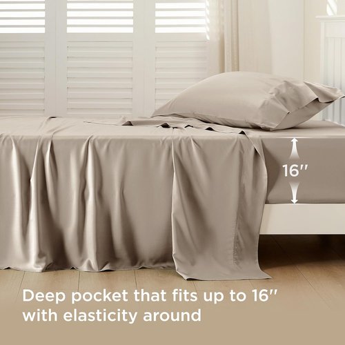Bedsure Cooling Sheets - Twin XL Bamboo Rayon | Breathable & Soft Hotel Luxury Bedding in Simply Taupe
