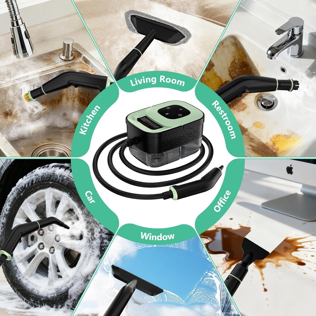 Portable Steam Cleaner by [Brand Name] - 16-Piece Accessory Set | 6-Level Adjustable Heat, Fast 15s Heat-Up for Home & Car Detailing