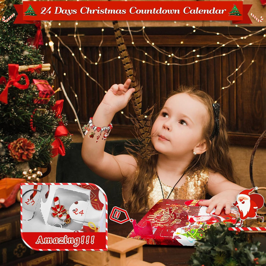 SIXNIE Christmas Advent Calendar - 24-Day Countdown with 2 DIY Charm Bracelets for Girls & Teens