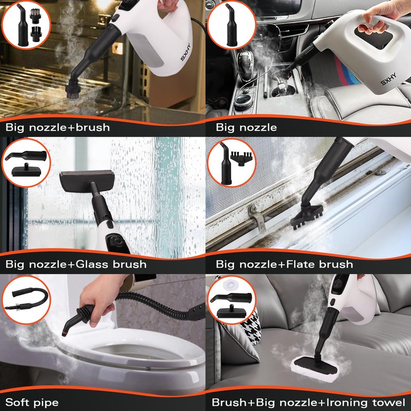 Steam Cleaner, Handheld Steamer for Cleaning, Multipurpose Pressurized Steam Cleaners for Home Use with Continuous Steam Lock, Unlimited Use Time and 11 Accessory Kit to Remove Grime
