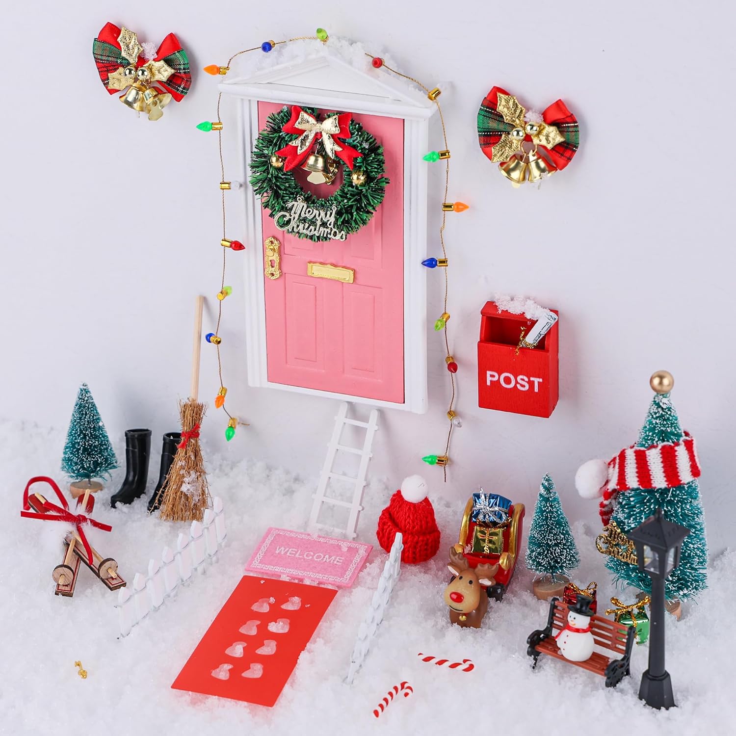 Skiennix Christmas Elf Girl Fairy Door Decor - Mini Wooden Tooth Fairy Door for Holiday Magic
