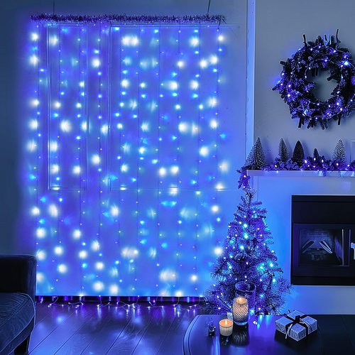 JMEXSUSS 300LED Christmas Curtain Lights - Remote-Controlled Blue & White Fairy Lights | 9.8x9.8ft Indoor/Outdoor Decor