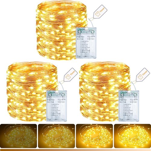 Litogo 3 Pack Fairy Lights - 33FT 100LED Battery Operated Twinkle String Lights with Timer | 8 Dimmable Modes for Indoor Decor