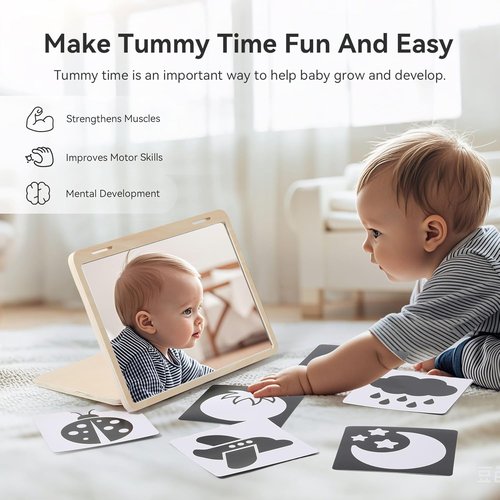 IEATFO Tummy Time Play Set - Adjustable Double-Sided Design with Safe Mirror & High Contrast Cards