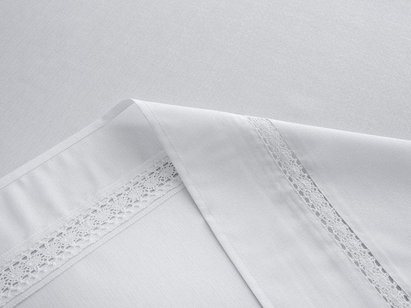 EHouseHome Heavy Duty Fabric Tablecloth with White Lace-Waterproof/Wrinkle Free/Stain Resistant/Oil Proof-for Dining,Indoor&Outdoor,Wedding,Holiday,White,Square 52x52Inch