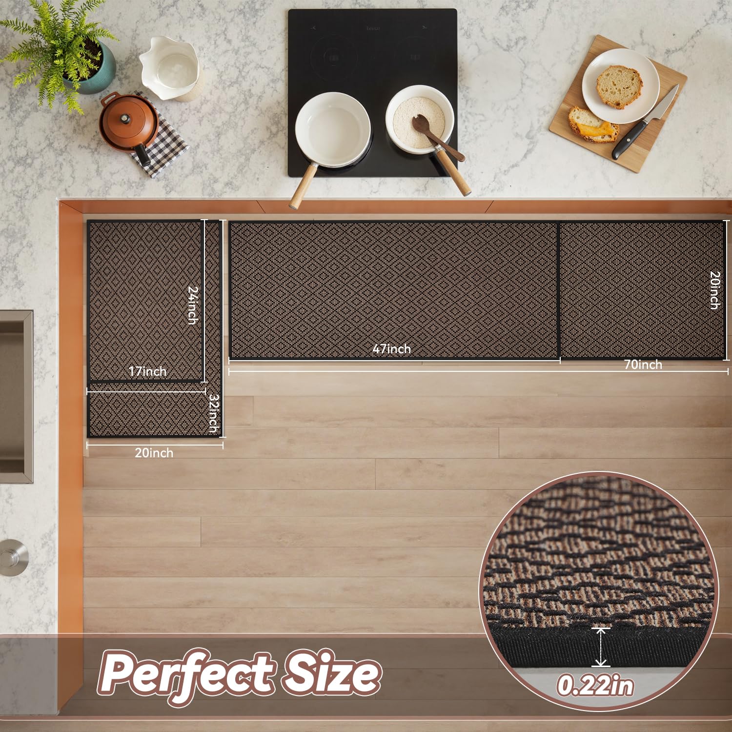 PADOOR Kitchen Floor Mat, Rubber Backed Kitchen Rugs Non Slip Washable, Super Absorbent Kitchen Mats for Floor Front of Sink, 20"x32" Black