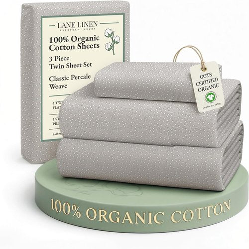 **LANE LINEN Organic Cotton Twin Bed Sheet Set - Soft, Breathable & Temperature Regulating - Snowdrop**