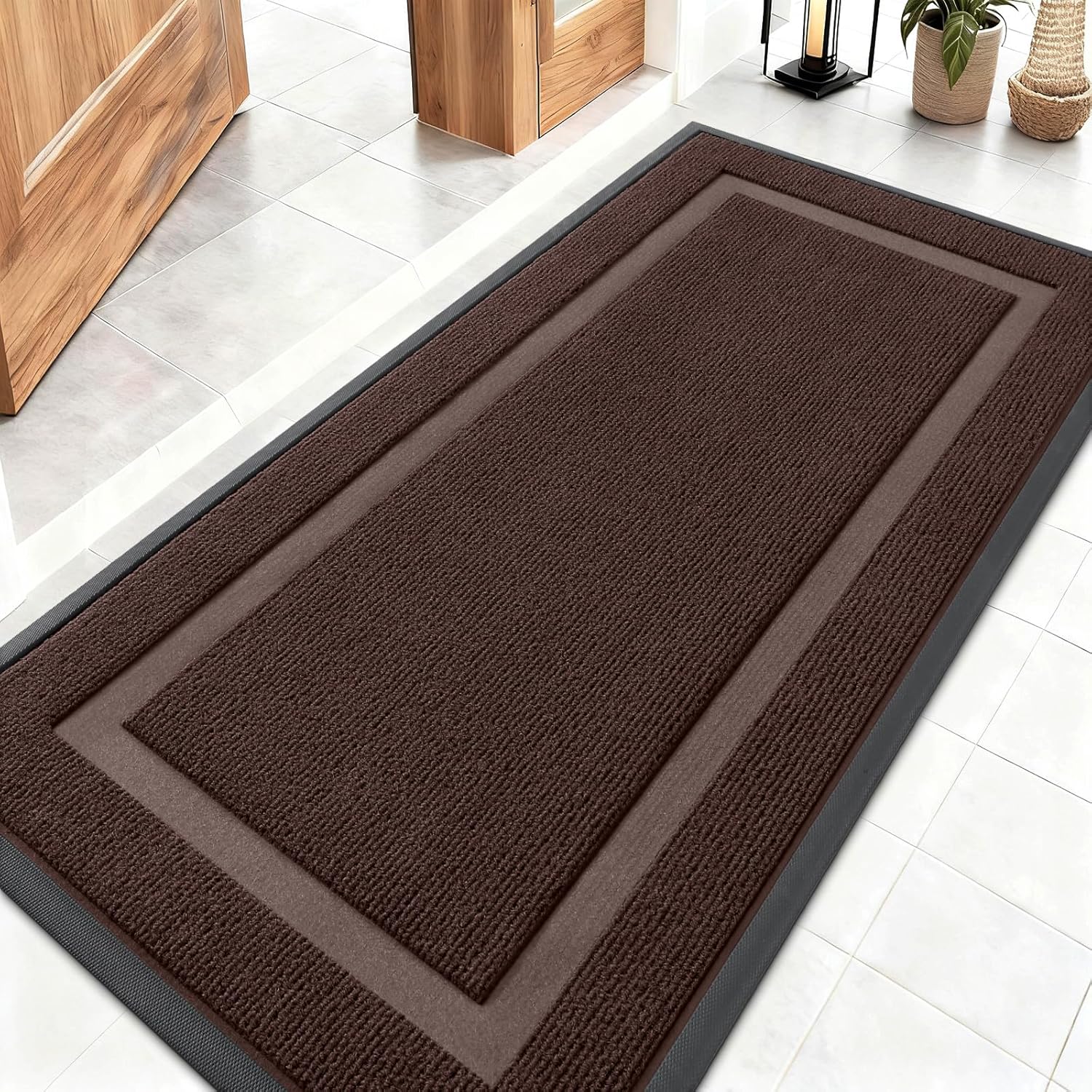 OLANLY Waterproof Front Door Mat - All-Season Indoor/Outdoor Doormat, Easy Clean, 47x23, Dark Brown