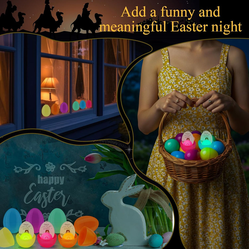 Wettarn 24-Piece Christian Easter Egg Set - Glow in The Dark Bouncy Balls & Cards | Perfect for Easter Baskets