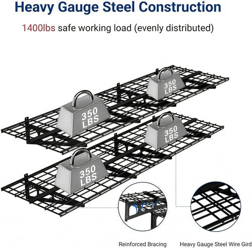 FLEXIMOUNTS Heavy-Duty Garage Shelving | 2-Pack 24" x 72" Wall-Mounted Storage Racks, 1400lbs Capacity, Black