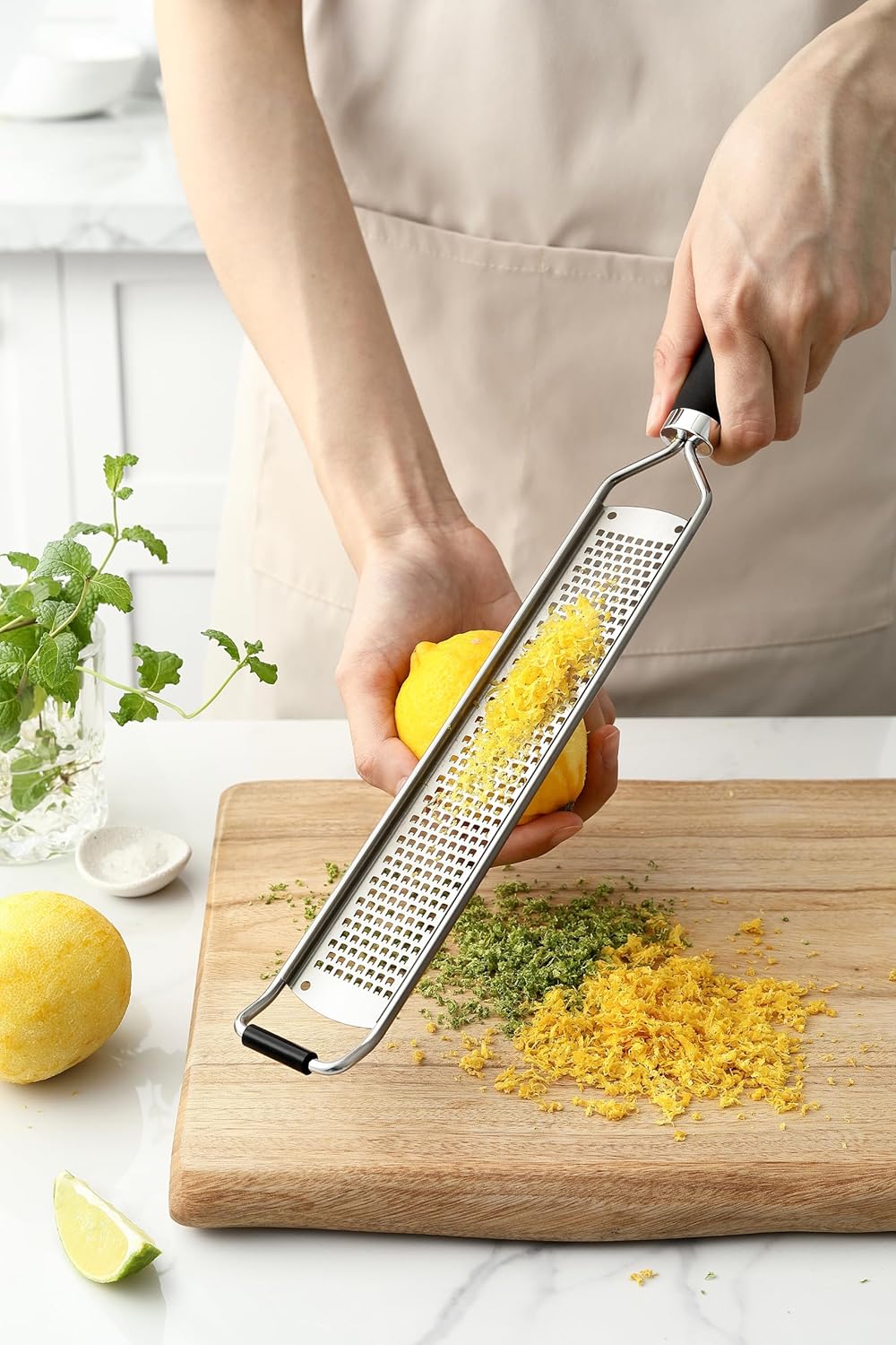 Spring Chef Stainless Steel Lemon Zester Grater - Heavy Duty Citrus Tool with Handle | Fine Shred, Black