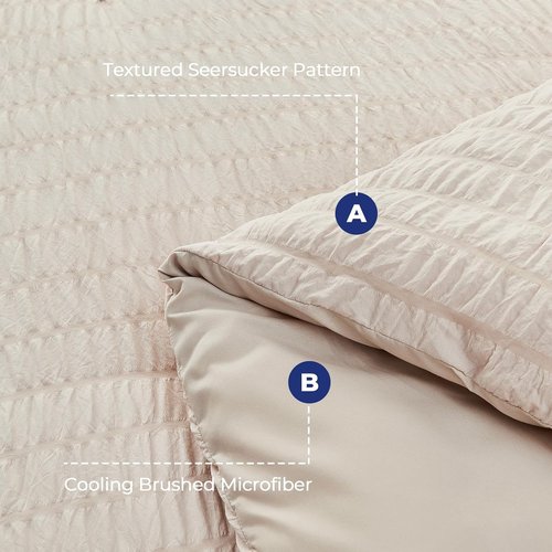 HYMOKEGE Twin XL Comforter Set - 5-Piece Seersucker Luxury Bedding Set for All Seasons | Beige