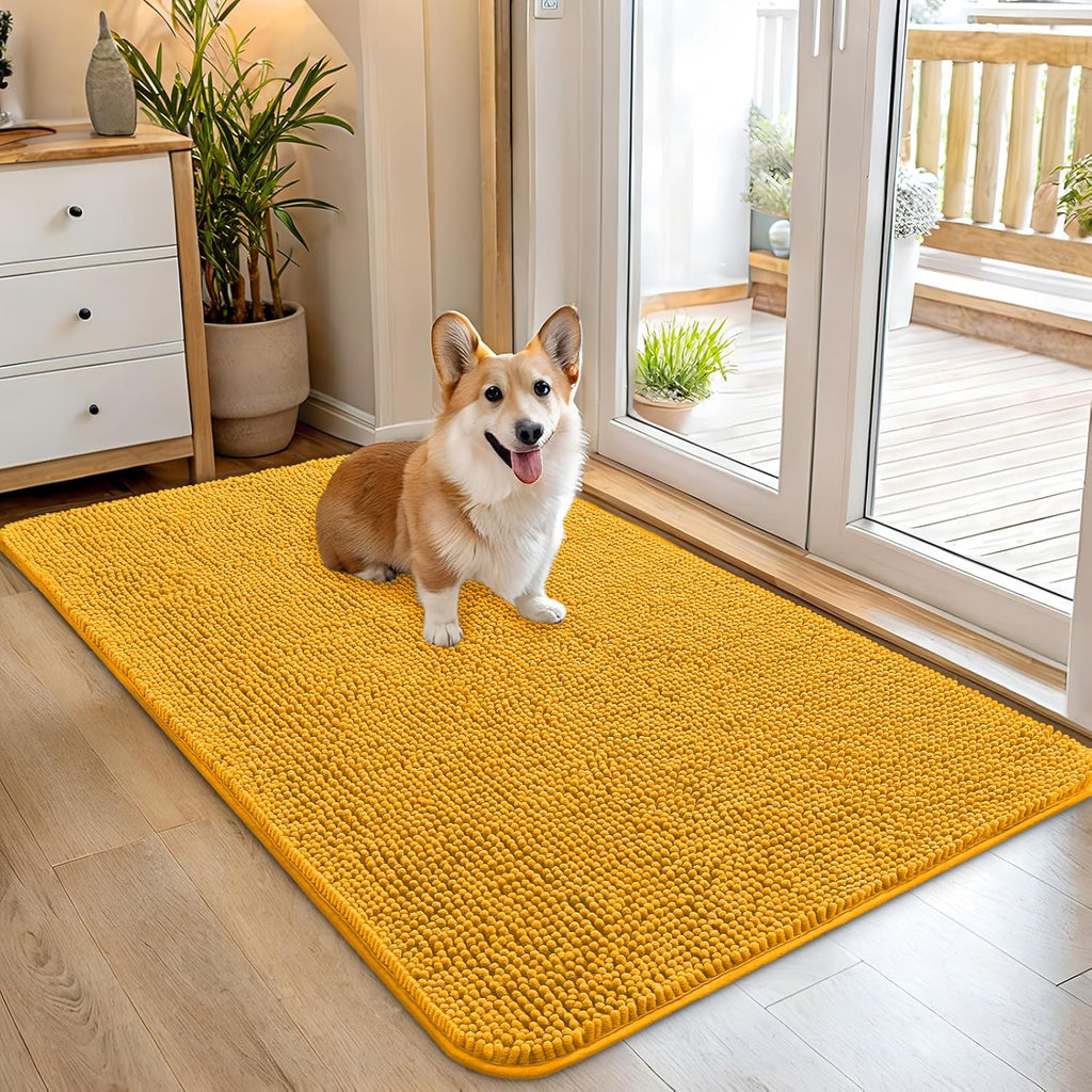 OLANLY Dog Door Mat - Absorbent Non-Slip Washable Chenille Mat for Muddy Paws | 45x27 Inches, Golden Yellow