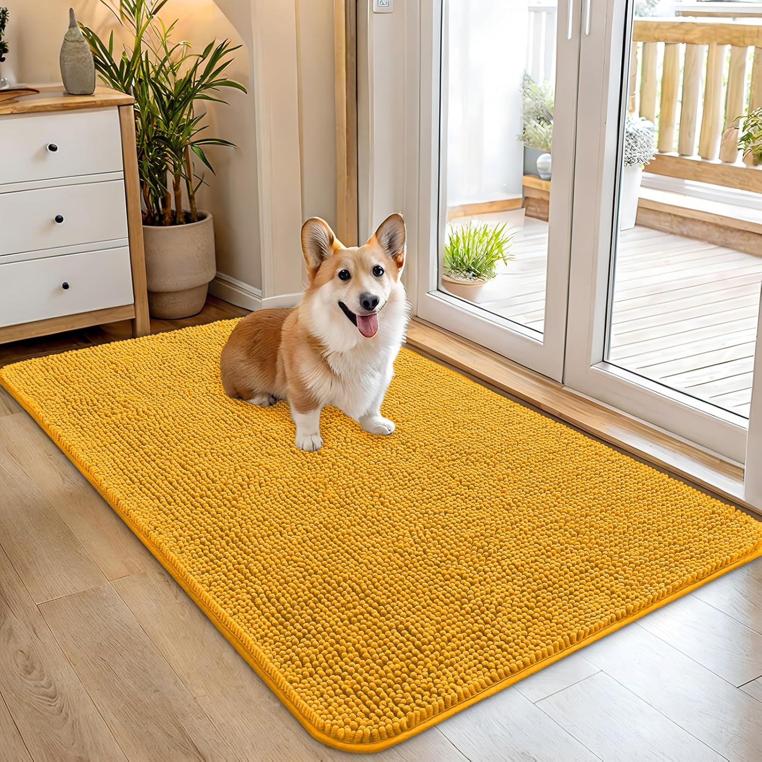 OLANLY Dog Door Mat - Absorbent Non-Slip Washable Chenille Mat for Muddy Paws | 45x27 Inches, Golden Yellow