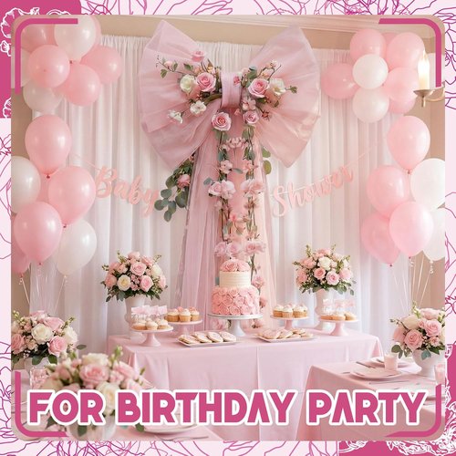BreezeHug Giant Wedding Bow Decor - Elegant Long Ribbon Design for Bridal Shower & Party | Pink (32 x 20 x 67 inches)