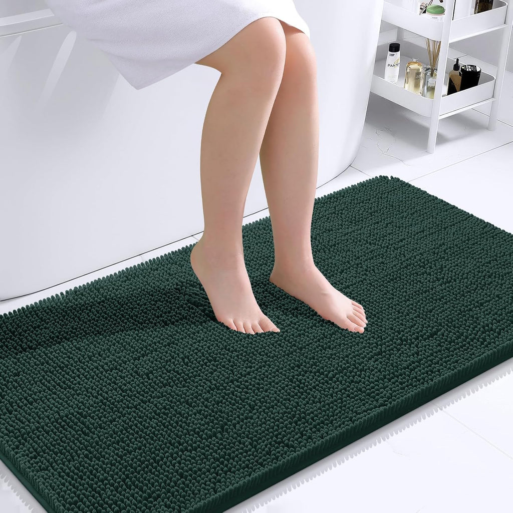 OLANLY Bathroom Runner Rugs - Soft Absorbent Chenille with Rubber Backing | Quick-Dry 44x24 Blackish Green Mats