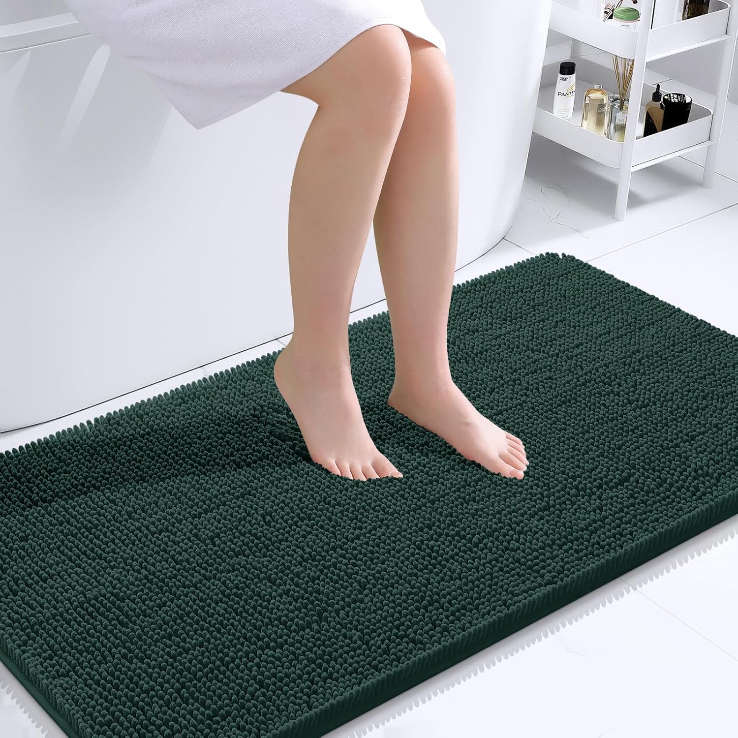 OLANLY Bathroom Runner Rugs - Soft Absorbent Chenille with Rubber Backing | Quick-Dry 44x24 Blackish Green Mats
