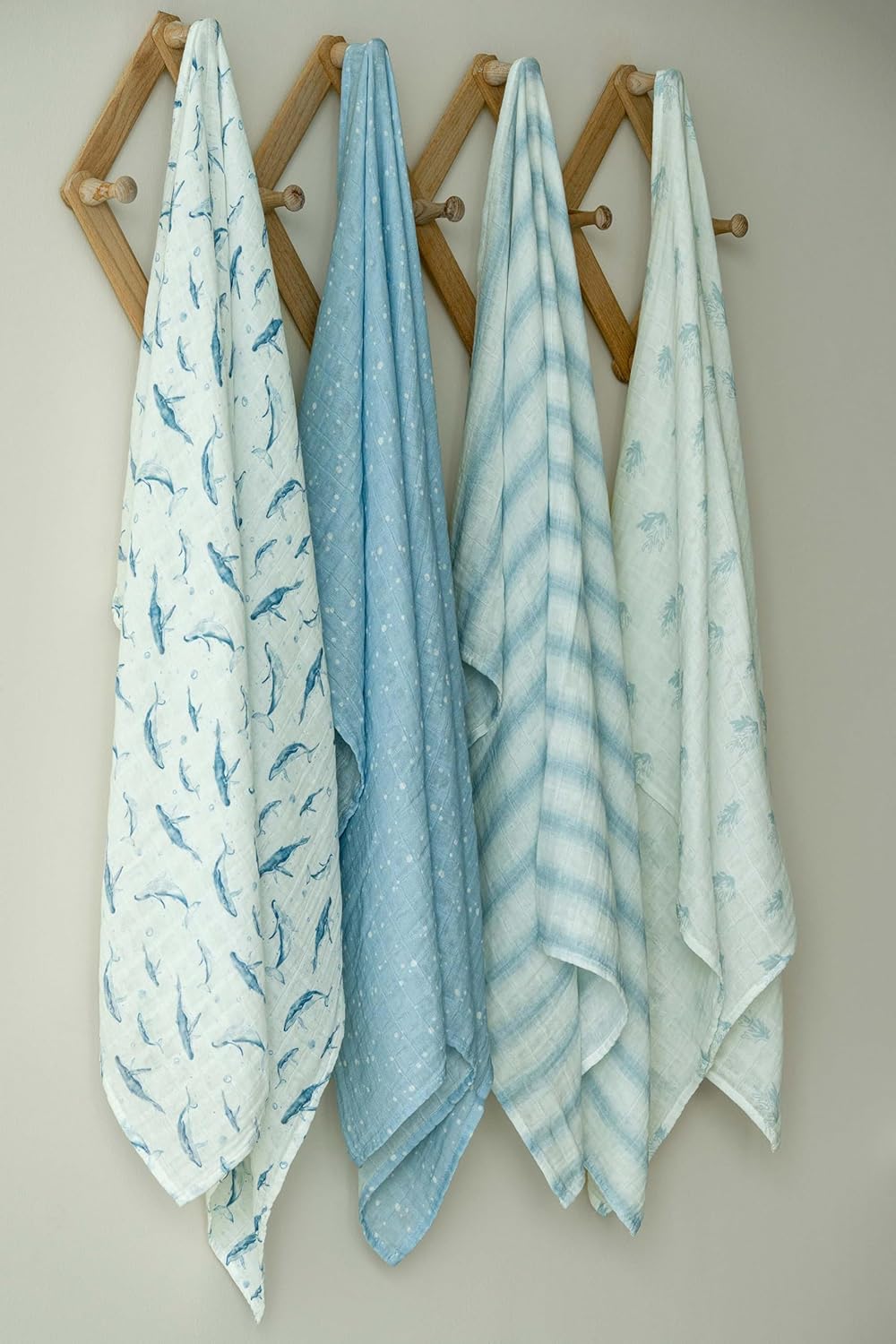 Skiennix Muslin Swaddle Blankets - 4 Pack Cotton Baby Blankets for Boys | Large 31.5 x 43.3 Soft & Breathable Blue Whale Design