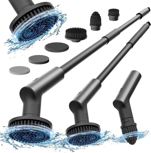 HOTO Cordless Electric Spin Scrubber - Waterproof Bathroom Cleaning Brush with 6 Brush Heads | Long Handle & Powerful 22 in-lb Torque