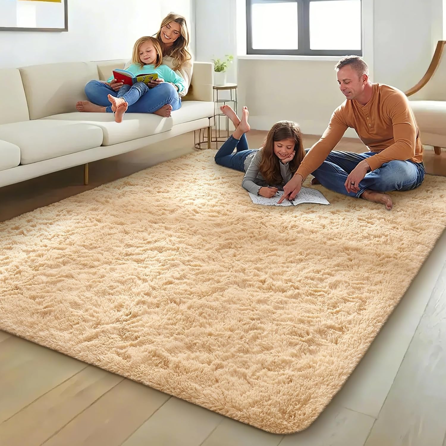 Ophanie 8x10 Beige Area Rug - Large Soft Shag Carpet for Living Room & Nursery Decor
