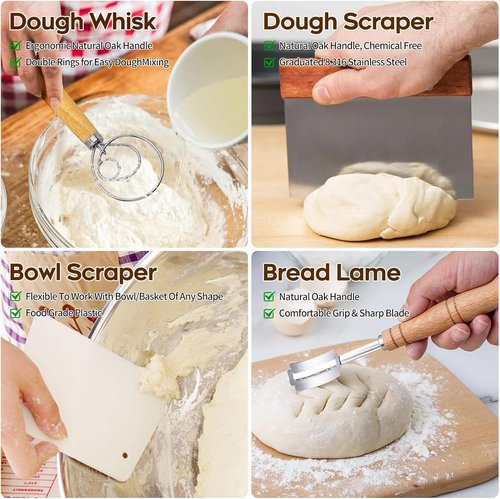 Dimpola Banneton Proofing Basket - Handmade Natural Rattan Round Dough Rising Basket for Artisan Bread (Set of 2)