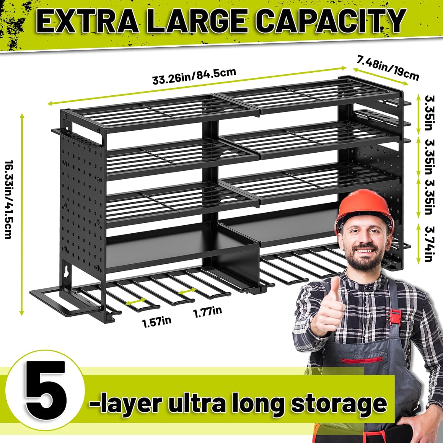 Skiennix Power Tool Organizer - Heavy-Duty Wall Mount Storage Rack with 8 Drill Holders | Black