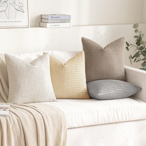 MIULEE Decorative Pillow Covers - Rustic Farmhouse Boho Style | Set of 4, 18x18 Inch Corduroy for Sofa & Living Room