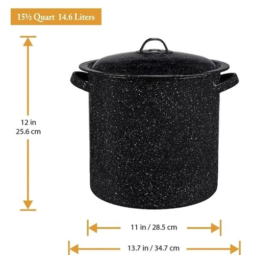 Granite Ware 15.5-Quart Stockpot, Large Capacity for Soups, Stews, Pasta - Durable Graniteware with Non-Stick Surface for Easy Cleaning - Chip-Resistant & Even Heat Distribution (Speckled Black)