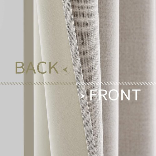 MIULEE 100% Blackout Linen Textured Curtains - Thermal Insulated Ivory Drapes | 52 x 102 Inch (2 Panels)
