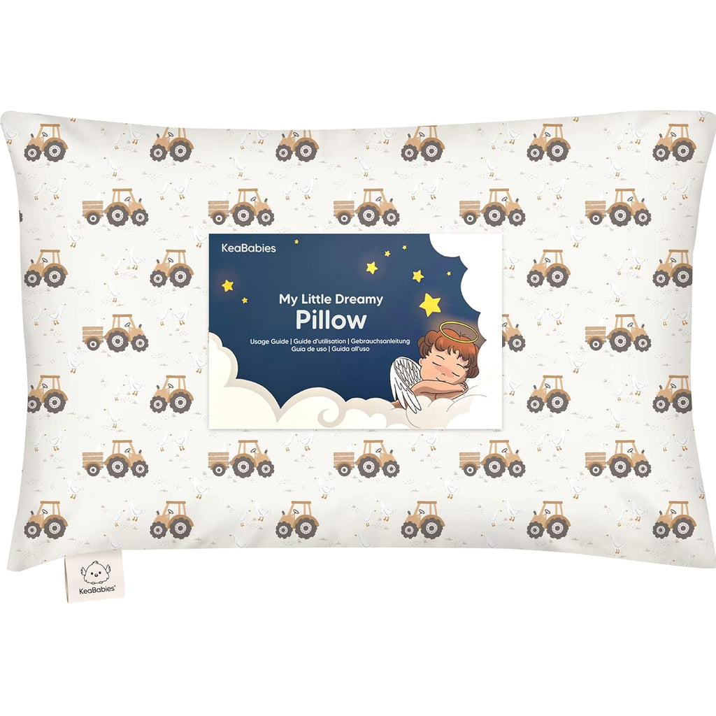 My Little Dreamy Toddler Pillow - Organic Cotton Travel Pillow with Soft Pillowcase | 13x18, Machine Washable, Ideal for Ages 2-5 (Tractor)