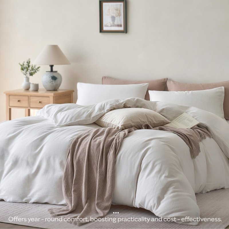JELLYMONI Bedding Duvet Cover King Size - 100% Washed Cotton Linen Feel Textured Comforter Cover, 3 Pieces Lightweight Soft Bedding Set with Zipper Closure (Off White, 104"x90")