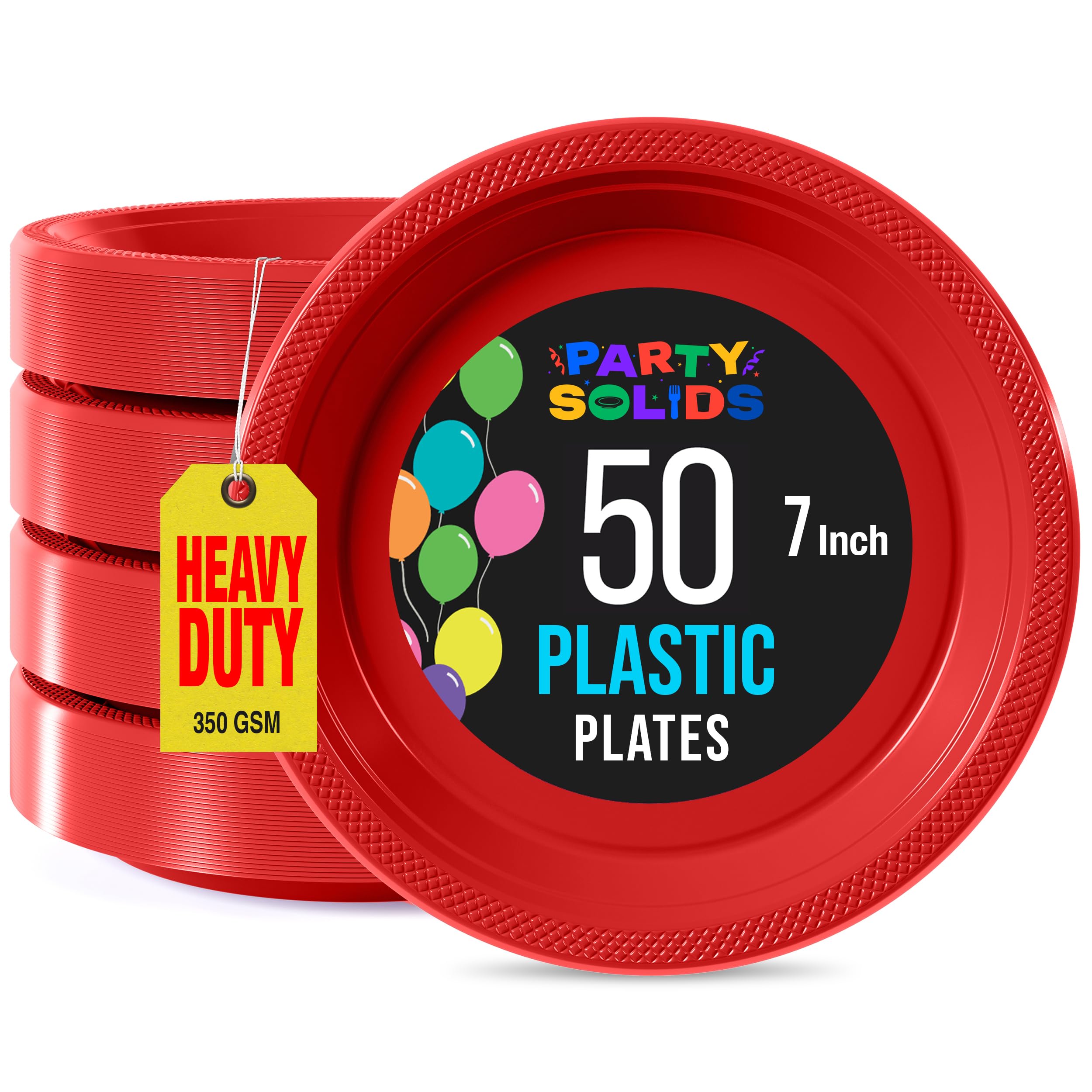 Exquisite Party Solids Red Plastic Plates For Party Supplies 7" Red Disposable Plates Heavy Duty 50 Pcs Plastic Dinnerware Sets Heavy Duty 350 GSM Disposable Dinnerware Set