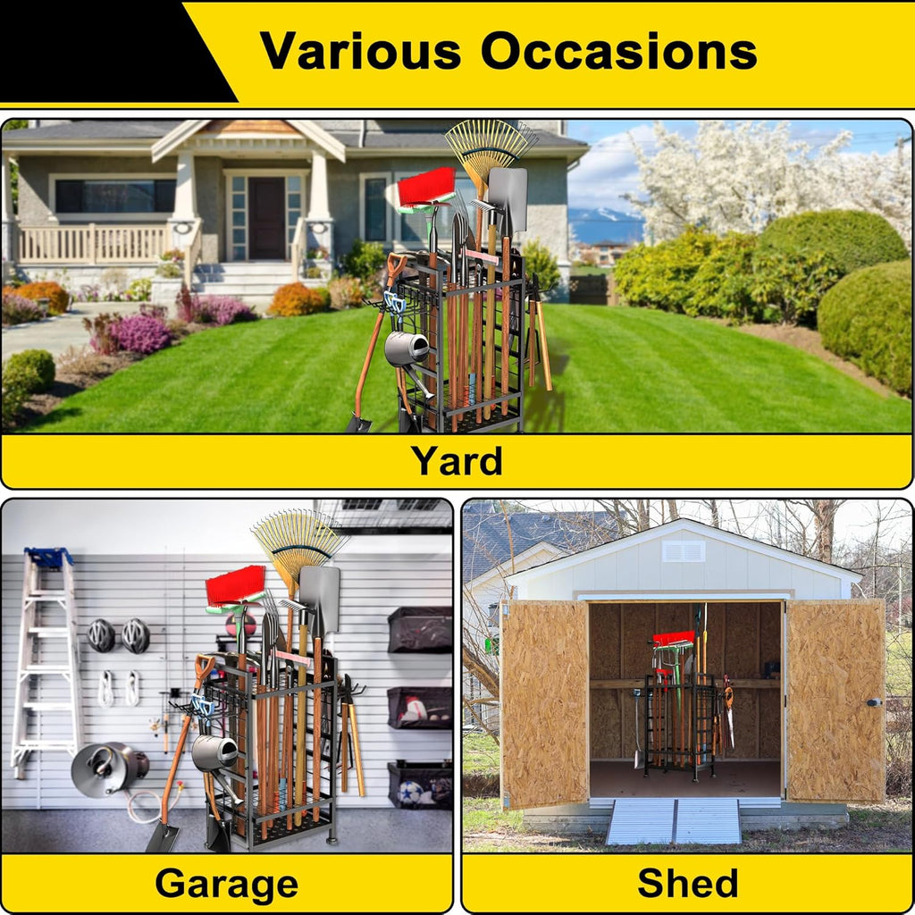 Skiennix 3-Tier Garden Tool Organizer - Heavy-Duty Metal Storage for Up to 78 Tools | Black