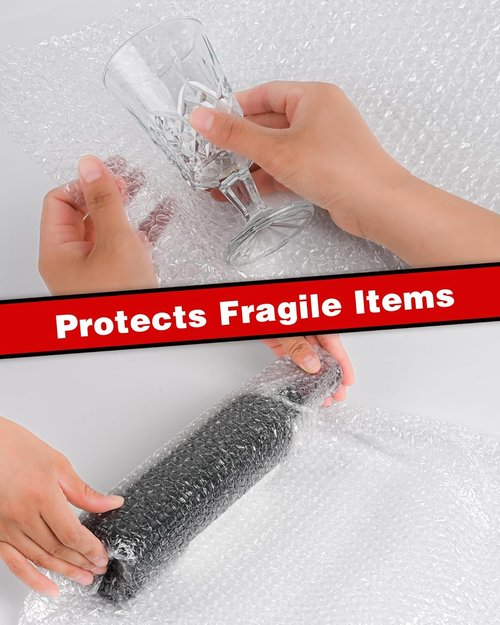 Bubble Cushioning Wrap Rolls - 2-Pack Perforated 3/16" x 17" x 72' for Safe Shipping | Includes 20 Fragile Stickers