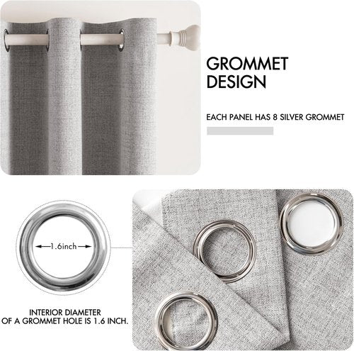 MIULEE Blackout Curtains - 100% Thermal Insulated Light Gray Linen Texture Drapes | 52x54 Inch (2 Panels)